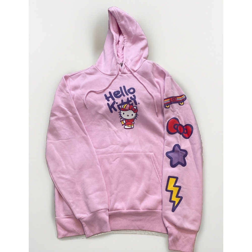 Sanrio Hello Kitty Skateboarding Pink Fleece Hoodie Unisex Medium